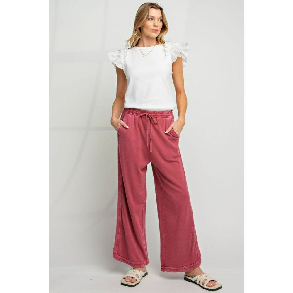 Easel Let's Grab Starbs Mineral Washed French Terry Pants in Wine EB40836 - Picture 4 of 5
